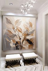 Textured Leaf Abstract Oil Painting – Handmade Modern Nature Wall Art