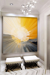 Original Sun-Inspired Abstract Oil Painting | Golden Glow & Horizon Design
