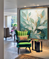 Emerald Botanical Textured Oil Painting – Handmade Modern Nature Wall Art