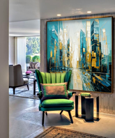 Midnight Metropolis: Handmade Oil Skyline on Canvas