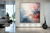 Celestial Bloom – Abstract Oil Painting in Coral and Blue Tones