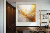Golden Reverie – Abstract Oil Painting in Gold and Ivory Tones