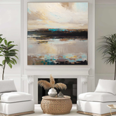 Golden Reflections – Abstract Landscape Canvas with Turquoise Accents