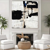 Urban Tension – Minimalist Abstract Canvas in Black, Beige & White