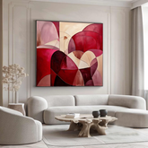Contemporary Handmade Oil Painting – Red & Beige Abstract Art