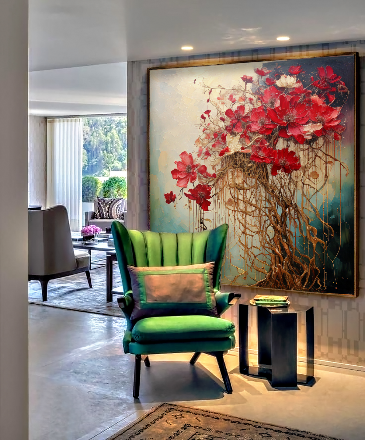 Whispers of Scarlet Roots – Original Floral Oil Painting on Canvas
