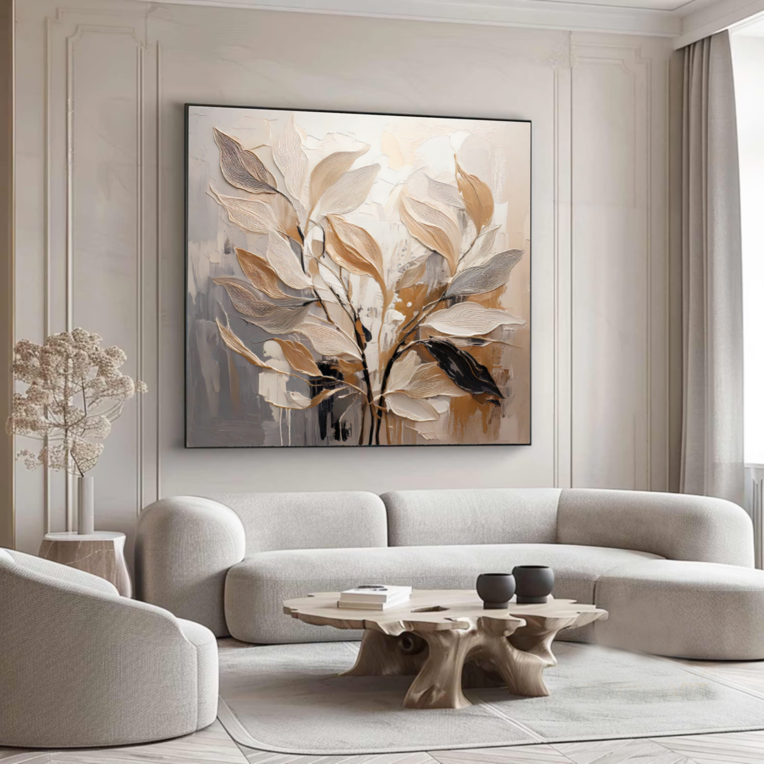 Textured Leaf Abstract Oil Painting – Handmade Modern Nature Wall Art