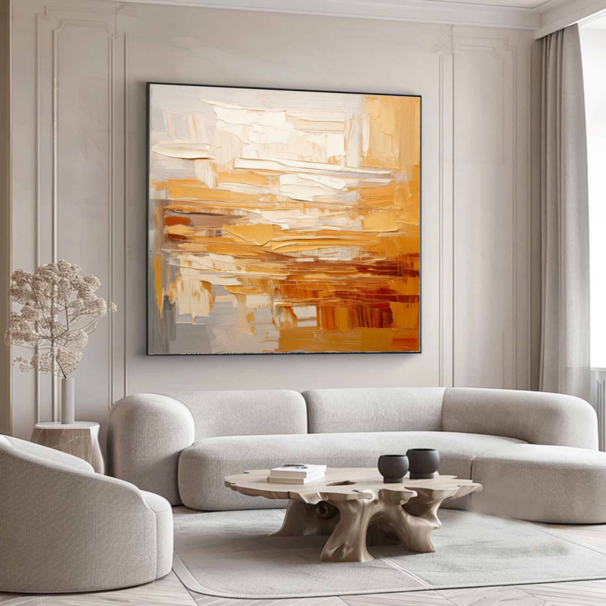 Golden Dunes – Abstract Harmony in Ochre and Ivory